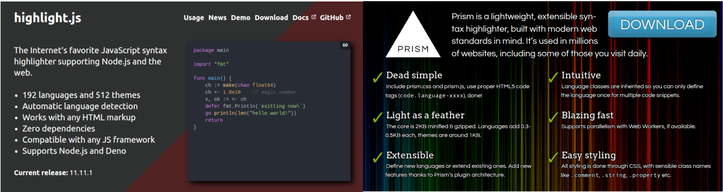 Сравнение hughtlishtjs и prismjs